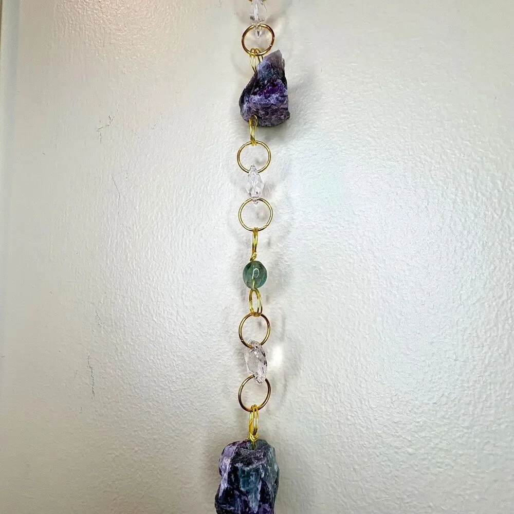 Raw Fluorite and Fluorite Bead Gemstone Wall Hanging